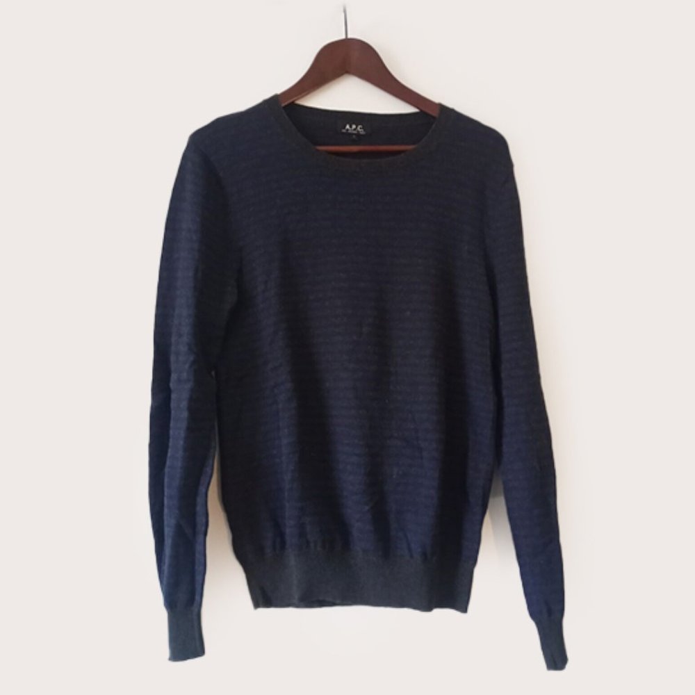 APC - Black and Blue striped sweater - Cotton/silk/Cashmere - Sz L (Fits M)